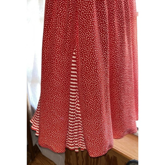 Vintage Assorti For Susan Freis Red/White Dress Pleated Flowy Ruffle 80s‎ S/M - Picture 5 of 16